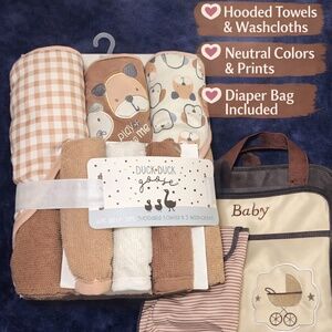 Baby Bath Set + Diaper Bag – 6pc Hooded Towels NWT